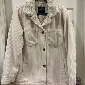 Hollister Women's Cream Corduroy Sherpa Jacket Small